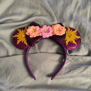 Disney Minnie mouse ears headband Purple and Gold Sequin with flowers